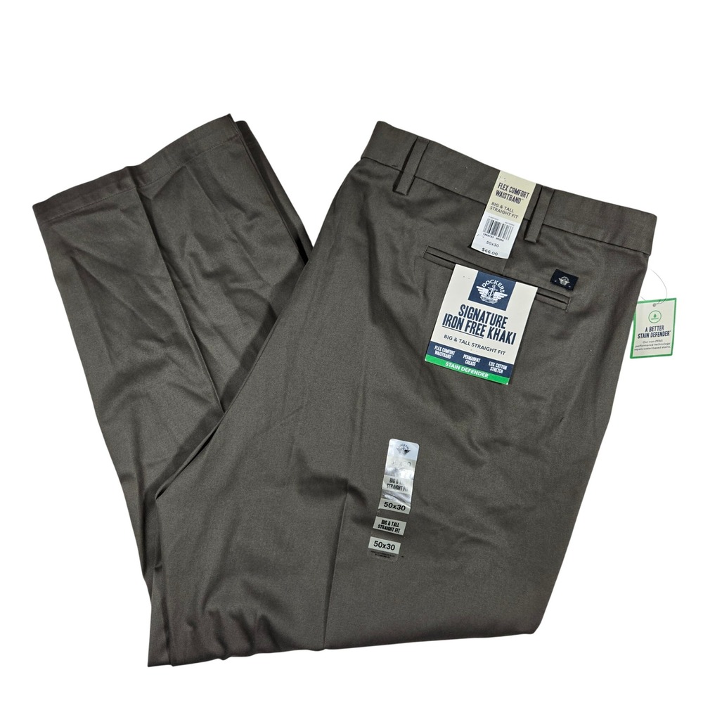Dockers Signature Iron Free Khaki Mens 50x30 Big & Tall Straight Fit Pants Brown